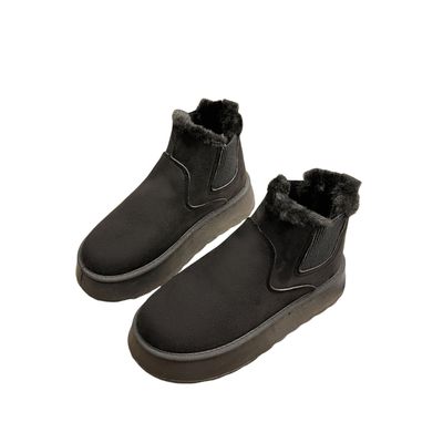 Women's Solid Color Fluffy Boots, Slip On Platform Soft Sole Boots, Winter Plush Non-Slip Warm Boots (Black,8)