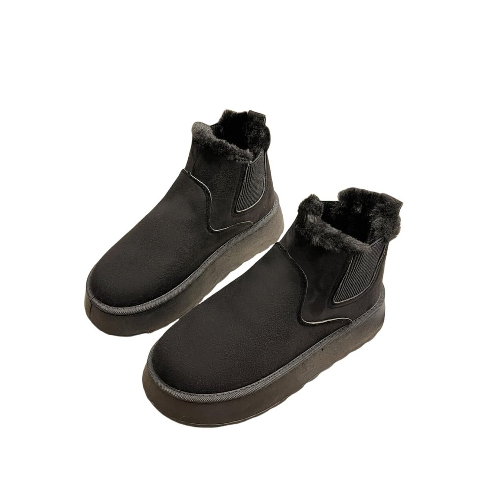 Women's Solid Color Fluffy Boots, Slip On Platform Soft Sole Boots, Winter Plush Non-Slip Warm Boots (Black,8)