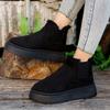 Women's Solid Color Fluffy Boots, Slip On Platform Soft Sole Boots, Winter Plush Non-Slip Warm Boots (Black,8) view 3