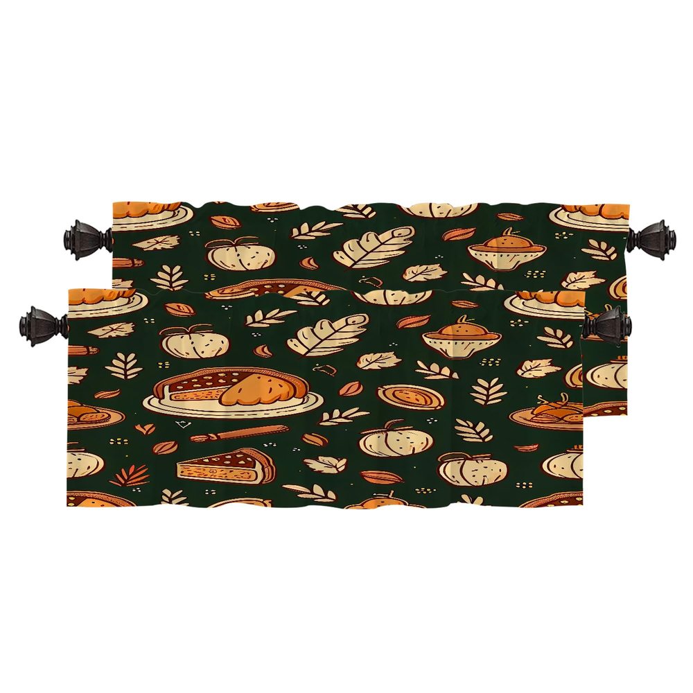 BaoNews Thanksgiving Seamless Pattern Kitchen Valances for Windows, Apple Pear Leaves Pumpkin Blackout Valances Curtains Multilayer Polyester Drapes for Kitchen Bedroom 2 Pack 52X16 Inches