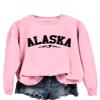 Pifnxtamy Sweatshirts for Women Alaska Letter Graphic Tees Retro Mountain Shirt Crewneck Sweater Long Sleeve Pullover Pink view 2