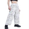 Betusline Girl's High Waist Wide Leg Cargo Pants Y2K Parachute Pants with Pockets and Drawstring, Butterfly Blue, 13-14 Years = Tag 170 view 4