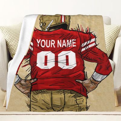 CTAOOEN Custom Flannel Blanket with Football Player with Any Name and Number, Personalized Throw Blanket with (San Francisco) Football Team Star Art Print for Kid Adult