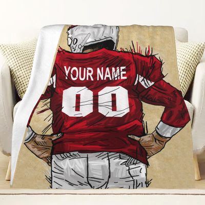 CTAOOEN Custom Flannel Blanket with Football Player with Any Name and Number, Personalized Throw Blanket with (Arizona) Football Team Star Art Print for Kid Adult