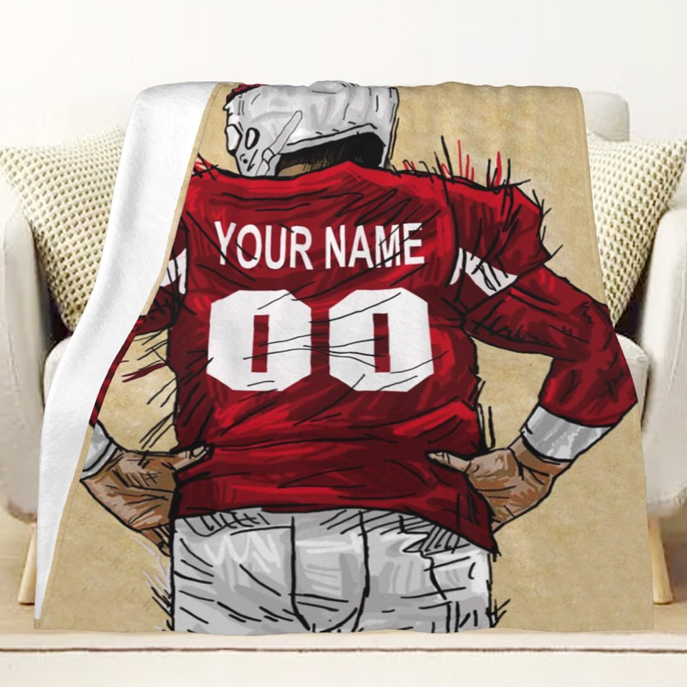 CTAOOEN Custom Flannel Blanket with Football Player with Any Name and Number, Personalized Throw Blanket with (Arizona) Football Team Star Art Print for Kid Adult