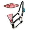 MOUSM Bronc Halter with Heart Conchos & Red Stones | Heart Print Design | Real Genuine Argentine Cow Leather view 1