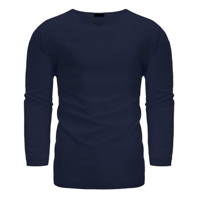 Men's Cotton Linen T Shirts Long Sleeve Loose Henley Shirts Casual Solid Band Collar Hippie Beach Shirt (X-Large,Dark Blue)