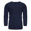 Men's Cotton Linen T Shirts Long Sleeve Loose Henley Shirts Casual Solid Band Collar Hippie Beach Shirt (X-Large,Dark Blue) view 1