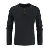 Men's Cotton Linen Button Down Solid Shirt Casual Stylish Long Sleeve Henley Shirt Business Beach Dress Shirts (Large,Black) view 1