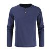 Men's Cotton Linen Button Down Solid Shirt Casual Stylish Long Sleeve Henley Shirt Business Beach Dress Shirts (3X-Large,Dark Blue) view 1