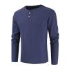 Men's Cotton Linen Button Down Solid Shirt Casual Stylish Long Sleeve Henley Shirt Business Beach Dress Shirts (3X-Large,Dark Blue) view 2