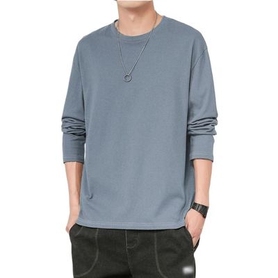 Men's Crew Neck Long Sleeve Shirt Fashion Loose Fit Solid Henley T-Shirt Workout Athletic Lightweight Sweatshirt (5X-Large,Blue)