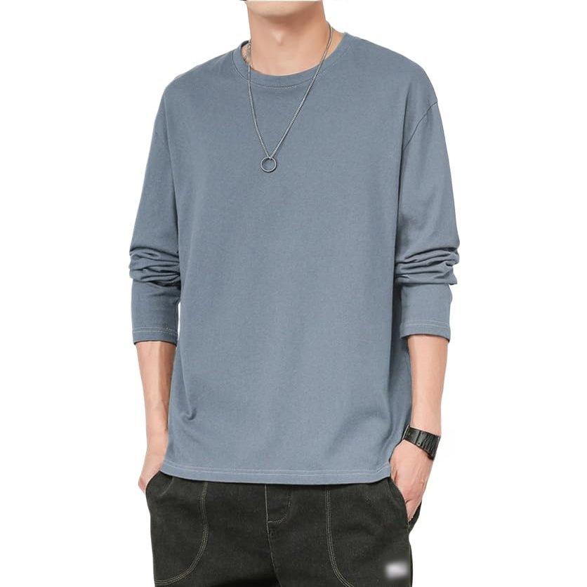 Men's Crew Neck Long Sleeve Shirt Fashion Loose Fit Solid Henley T-Shirt Workout Athletic Lightweight Sweatshirt (5X-Large,Blue)