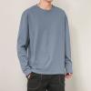 Men's Crew Neck Long Sleeve Shirt Fashion Loose Fit Solid Henley T-Shirt Workout Athletic Lightweight Sweatshirt (5X-Large,Blue) view 2
