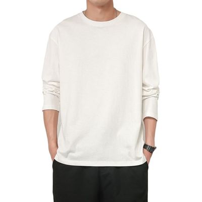 Men's Crew Neck Long Sleeve Shirt Fashion Loose Fit Solid Henley T-Shirt Workout Athletic Lightweight Sweatshirt (Medium,White)