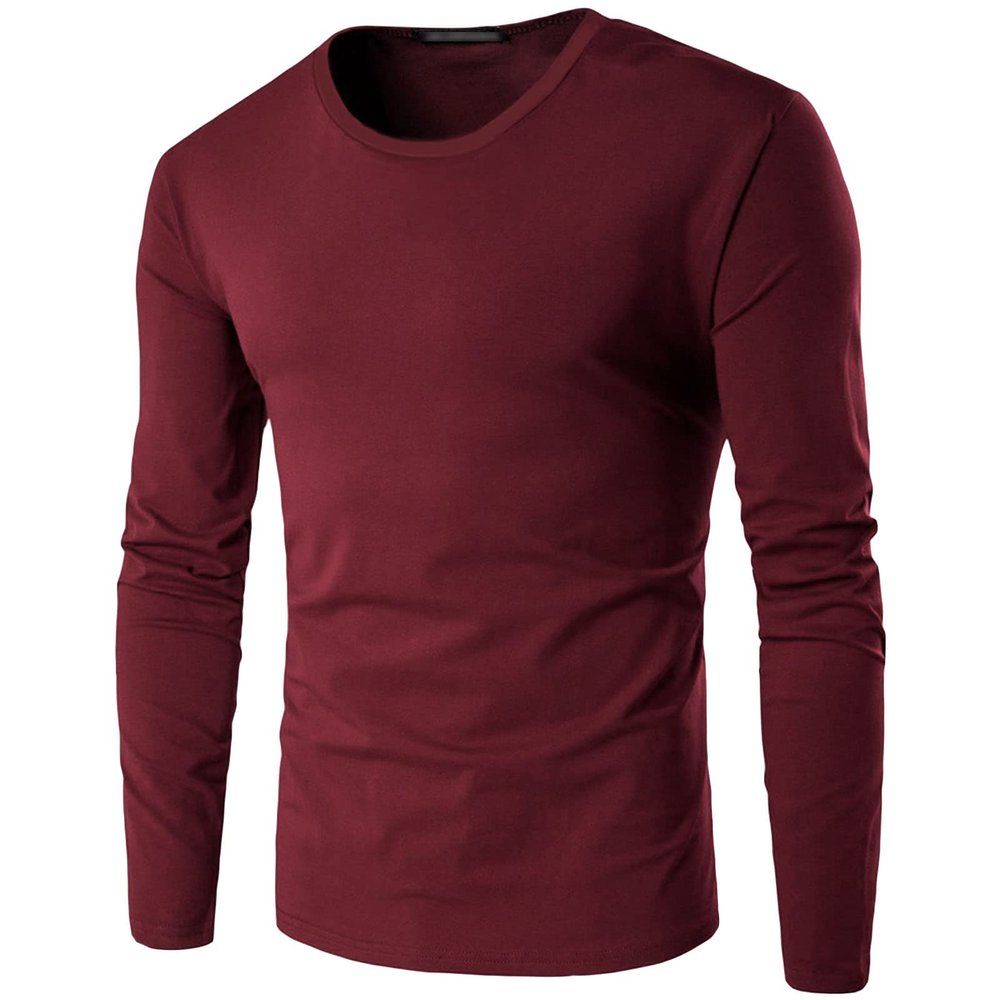 Men's Long Sleeve Crewneck Shirts Soft Stretch Cotton Athletic Tees Lightweight Fashion Casual Pullover Top (3X-Large,Wine Red)