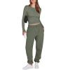 Fall Sets Women 2 Piece Outfits Crewneck Long Sleeve Slim Fit Cropped Tops Jogger Sets High Waisted Drawstring Fleece Baggy Sweatpants Sweat Outfits Athletic Clothing Sets Tracksuit Two Piece Sets view 1