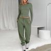 Fall Sets Women 2 Piece Outfits Crewneck Long Sleeve Slim Fit Cropped Tops Jogger Sets High Waisted Drawstring Fleece Baggy Sweatpants Sweat Outfits Athletic Clothing Sets Tracksuit Two Piece Sets view 3