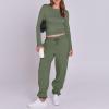 Fall Sets Women 2 Piece Outfits Crewneck Long Sleeve Slim Fit Cropped Tops Jogger Sets High Waisted Drawstring Fleece Baggy Sweatpants Sweat Outfits Athletic Clothing Sets Tracksuit Two Piece Sets view 4