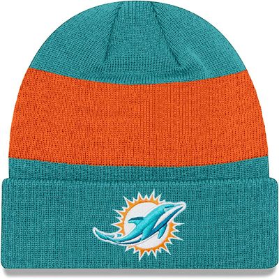 NFL Kids Youth 8-20 Officially Licensed Team Color Primary Logo Basic Sport Knit Cold Weather Cuffed Beanie Hat - Miami Dolphins - Aqua