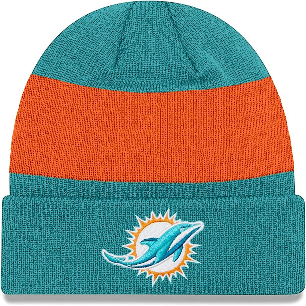 NFL Kids Youth 8-20 Officially Licensed Team Color Primary Logo Basic Sport Knit Cold Weather Cuffed Beanie Hat - Miami Dolphins - Aqua