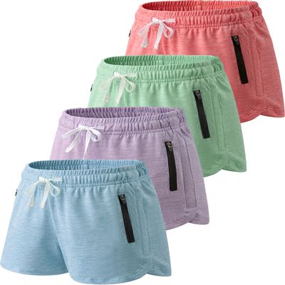 4 Pack Youth Girls Athletic Shorts 3", Girls Soccer Shorts, Kids Workout Gym Clothes Activewear Apparel with Zipper Pockets (Set 7, X-Small)