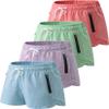 4 Pack Youth Girls Athletic Shorts 3", Girls Soccer Shorts, Kids Workout Gym Clothes Activewear Apparel with Zipper Pockets (Set 7, Small) view 1