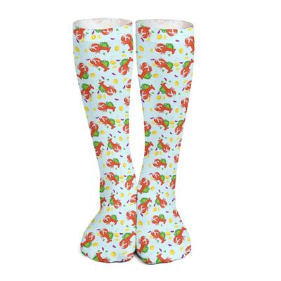 Cartoon Red Lobster And Lemon Print Socks Sport Socks for Women Men Breathable Long Socks for Running Athletic Travel