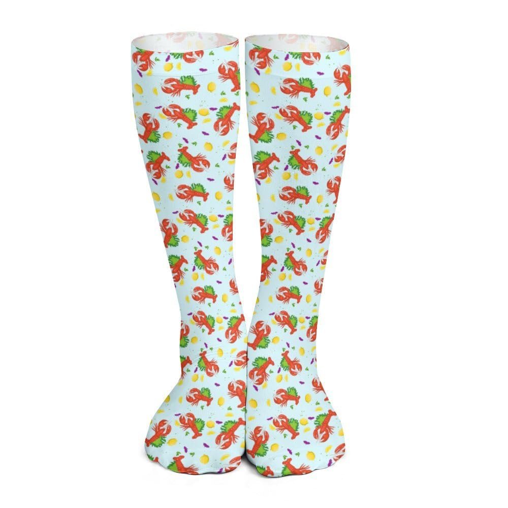Cartoon Red Lobster And Lemon Print Socks Sport Socks for Women Men Breathable Long Socks for Running Athletic Travel