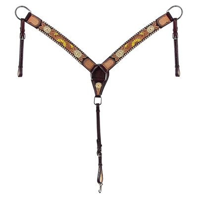American Darling ADPAF122-BC Western Horse Floral Breast Collor Genuine Leather Tan