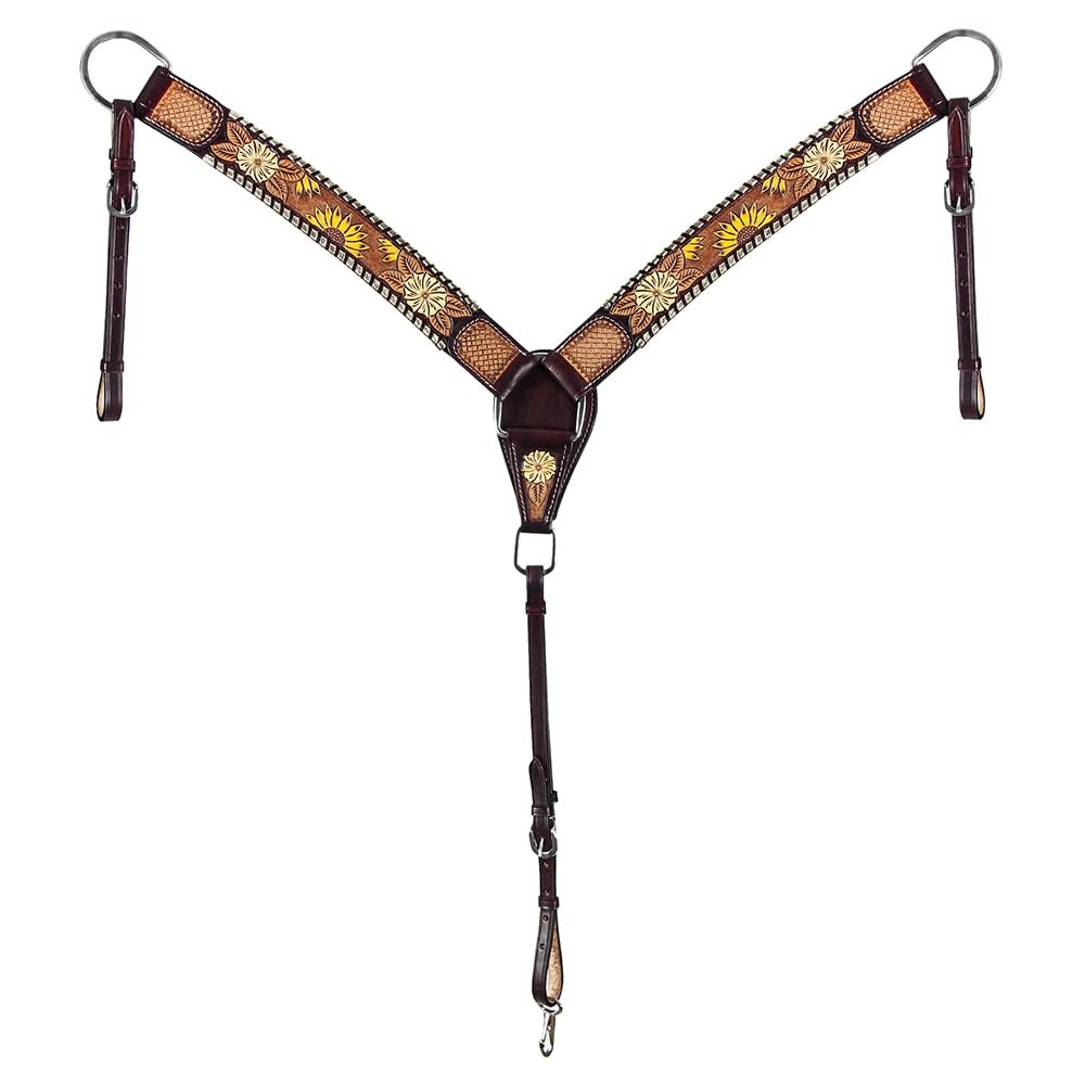 American Darling ADPAF122-BC Western Horse Floral Breast Collor Genuine Leather Tan