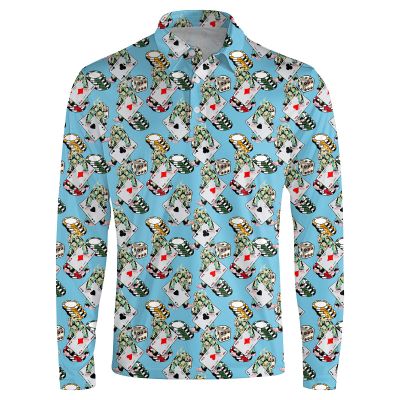 Funny Animal Men's Long Sleeve Golf Shirt, Light, Cool, Quick-Drying, Casual Collared Polo Shirt for Sports and Hiking Large