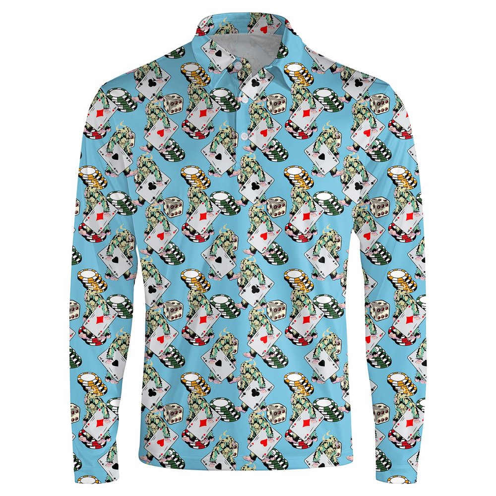 Funny Animal Men's Long Sleeve Golf Shirt, Light, Cool, Quick-Drying, Casual Collared Polo Shirt for Sports and Hiking Large