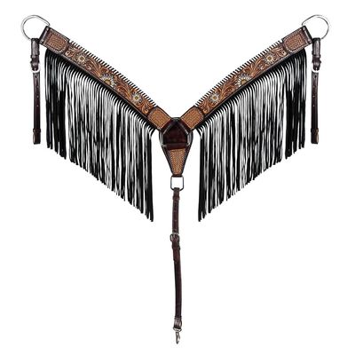 American Darling ADPAF124-BC Western Horse Floral Breast Collor Genuine Leather Tan