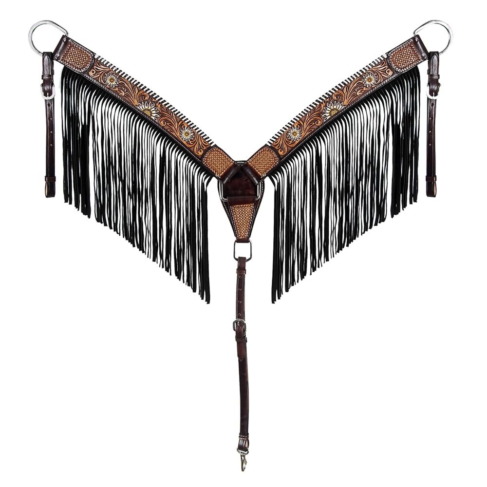 American Darling ADPAF124-BC Western Horse Floral Breast Collor Genuine Leather Tan