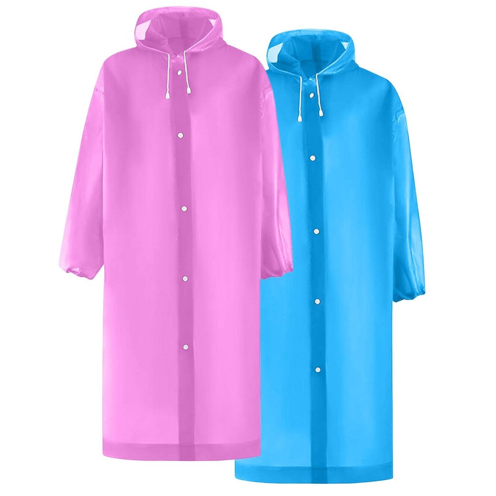 2 PC Raincoats for Adults Reusable Lightweight Rain Poncho Waterproof Outdoor Hiking Hooded Rain Coat for Women Men