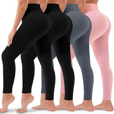 4 Pack Leggings for Women Butt Lift High Waisted Tummy Control No See-Through Yoga Pants Workout Running Leggings