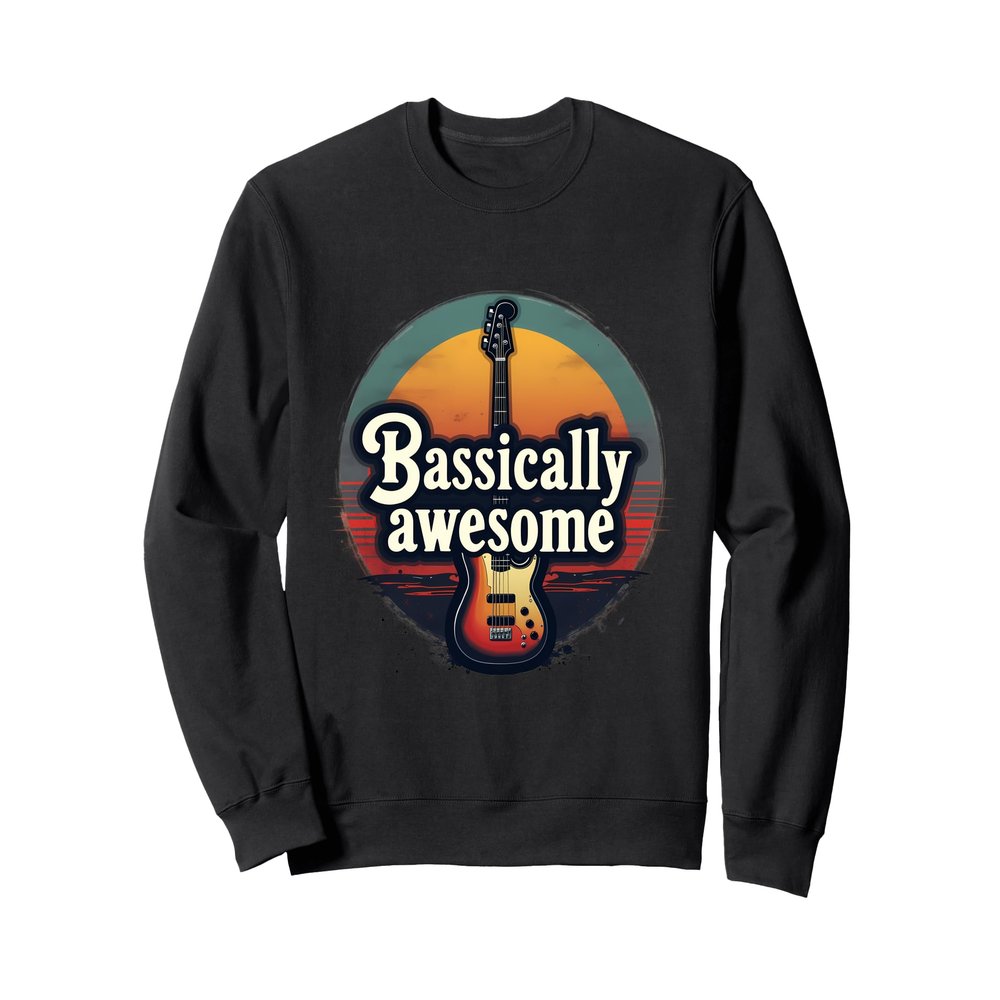 Bassically Awesome Retro Bass Guitar Sunset Sweatshirt