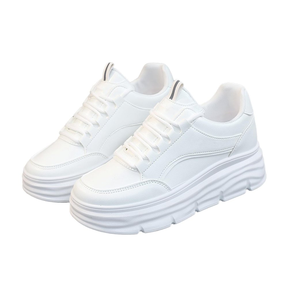 CPMBFDC Womens Fashion Platform Sneakers Low Top Lace Up White Platform Sneakers Womens Casual Comfort Walking Shoes (White,7)