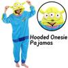 COSUSKET Fitted Unisex Adult Aliens Onesie Pajamas, Halloween Flannel Women's Cosplay One Piece Costume Green/Blue view 3
