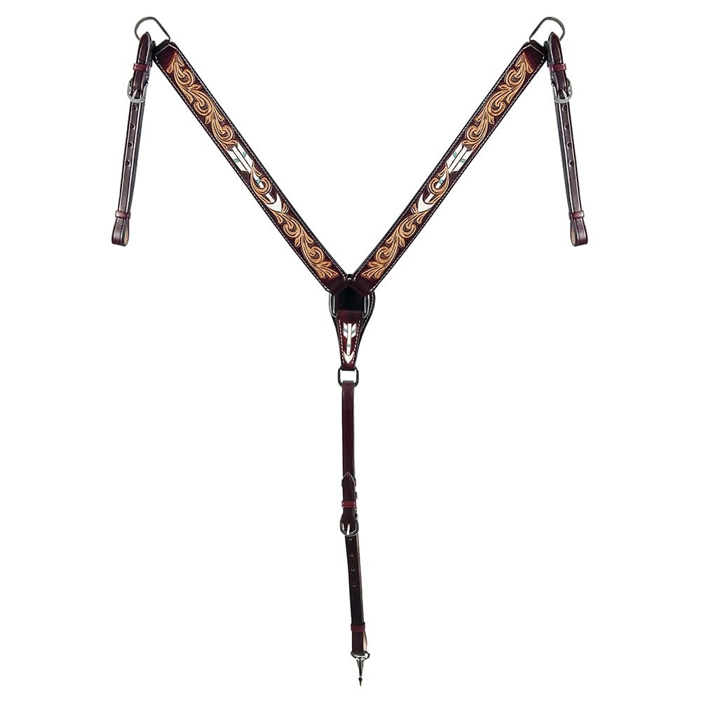 American Darling ADPAF119-BC Western Horse Floral Breast Collor Genuine Leather Tan