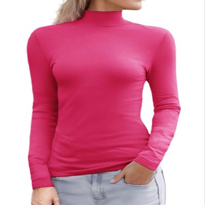 Abardsion Women's Long Sleeve Mock Turtleneck Shirts 2025 Fleece Lined Base Layer Slim Fit Thermal Underwear Tops (Hot Pink, XL)