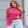 Abardsion Women's Long Sleeve Mock Turtleneck Shirts 2025 Fleece Lined Base Layer Slim Fit Thermal Underwear Tops (Hot Pink, XL) view 3