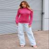 Abardsion Women's Long Sleeve Mock Turtleneck Shirts 2025 Fleece Lined Base Layer Slim Fit Thermal Underwear Tops (Hot Pink, XL) view 4