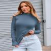 Abardsion Women's Long Sleeve Mock Turtleneck Shirts 2025 Fleece Lined Base Layer Slim Fit Thermal Underwear Tops (Haze Blue, XL) view 3