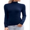 Abardsion Women's Long Sleeve Mock Turtleneck Shirts 2025 Fleece Lined Base Layer Slim Fit Thermal Underwear Tops (Navy Blue, XS) view 1