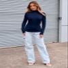 Abardsion Women's Long Sleeve Mock Turtleneck Shirts 2025 Fleece Lined Base Layer Slim Fit Thermal Underwear Tops (Navy Blue, XS) view 4