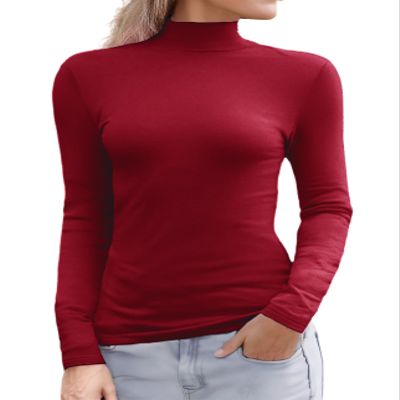 Abardsion Women's Long Sleeve Mock Turtleneck Shirts 2025 Fleece Lined Base Layer Slim Fit Thermal Underwear Tops (Burgundy, XS)
