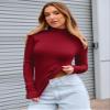 Abardsion Women's Long Sleeve Mock Turtleneck Shirts 2025 Fleece Lined Base Layer Slim Fit Thermal Underwear Tops (Burgundy, XS) view 3
