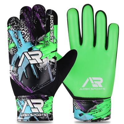 Arsh Sports Soccer Goalie Gloves,Football Goalkeeper Gloves for Kids Boys Youth Children Double Wrist Protection Along 4mm Super Grip Palm (Green Fluorescent, Size 2 Suitable for 4-5 Years)
